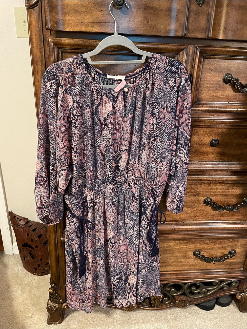 Women's Pink Snake-Print Long Sleeve Tunic/Dress